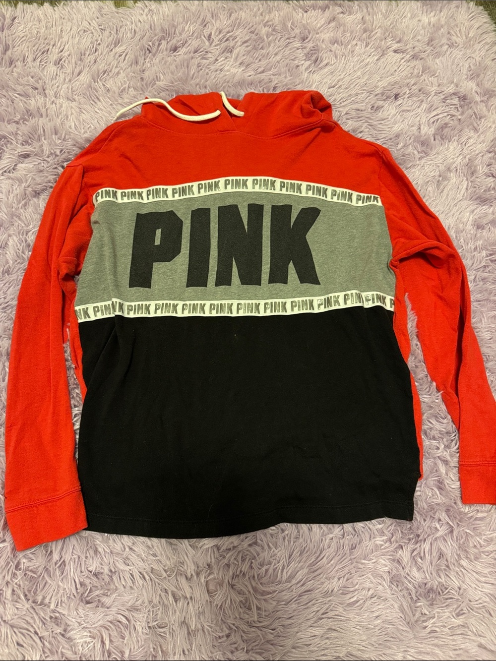 PINK Victoria's Secret Red, Gray & Black Colorblock Hoodie